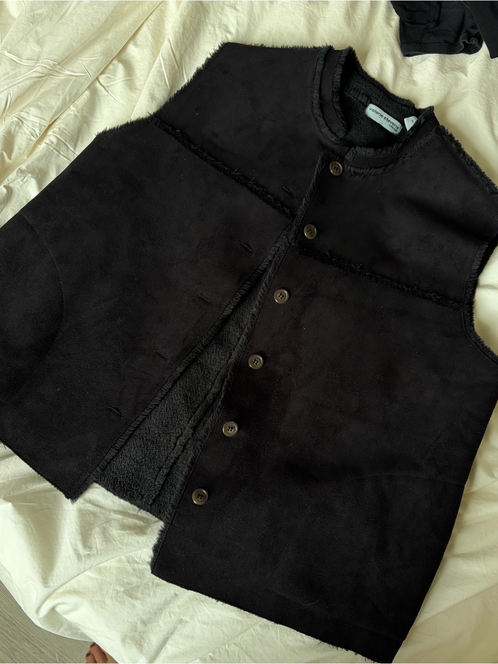 Valerie Steven’s Shearling Black Faux Fur Lined Button-Front Vest